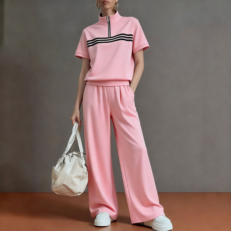 Women's Sportswear Stand Collar Short-sleeved Shirt Two-piece Fashion Casual Suit