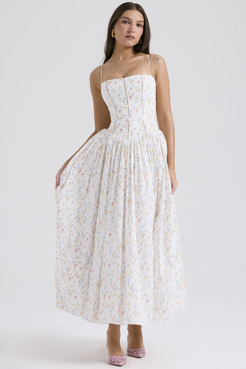Elegant Gentle Slimming Floral Strap Dress Dresses