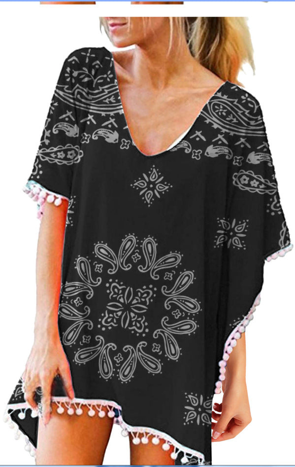 Tassel Small White Ball Chiffon Beach Blouses