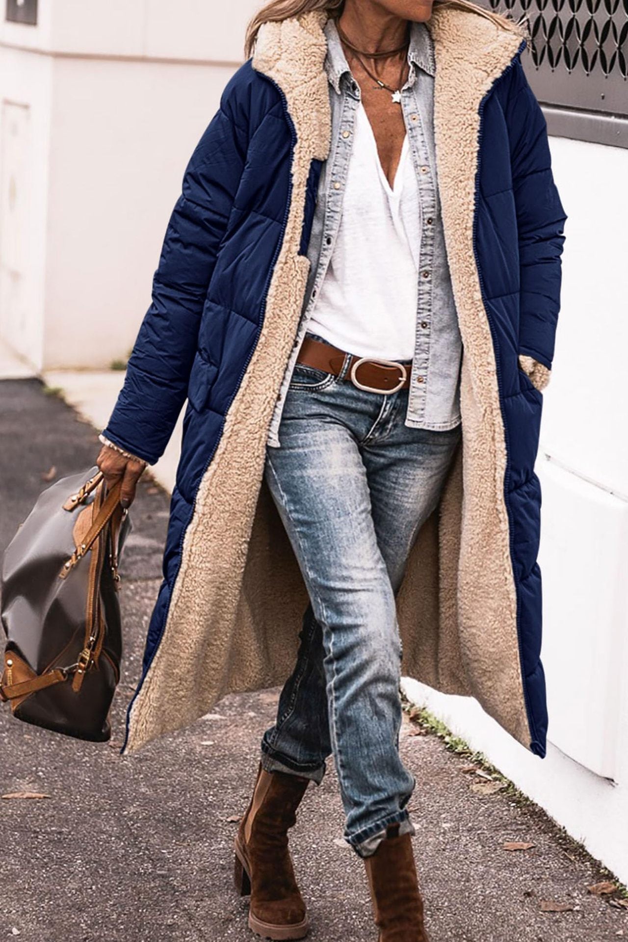 Solid Color Hooded Cotton Long Sleeve Mid-length Coats