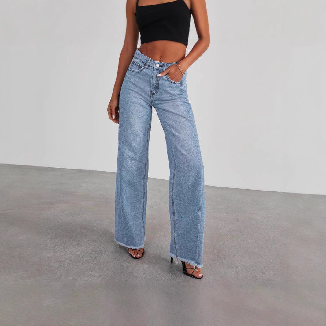 Women's Washed Loose Casual Wide Leg Mop Jeans