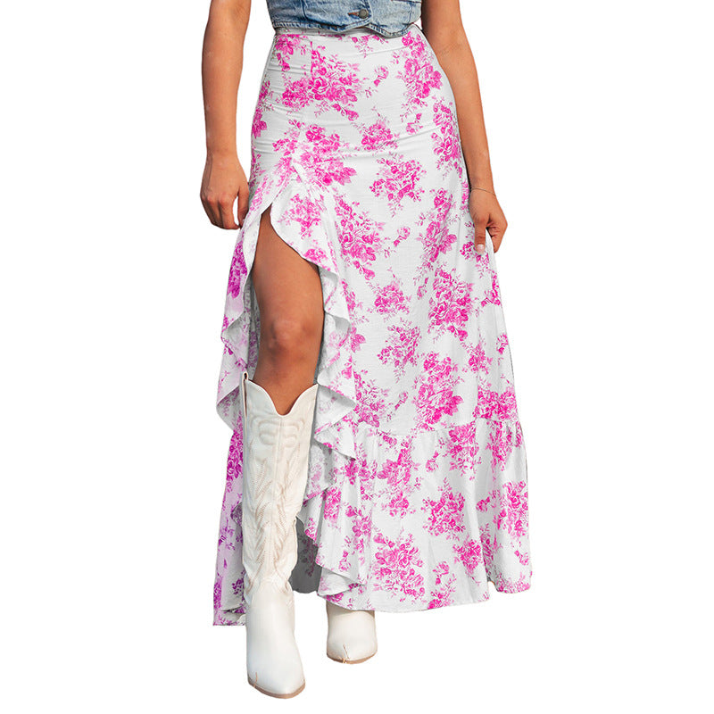 Women's Niche Floral Print High Waist Spring Skirts