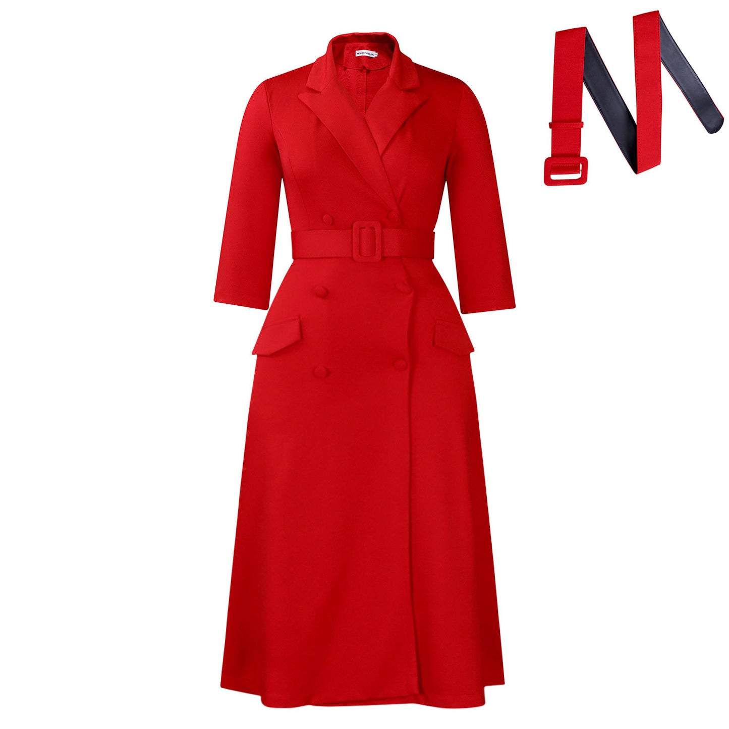 Women's Long Sleeve Collar Double Breasted Midi Dress