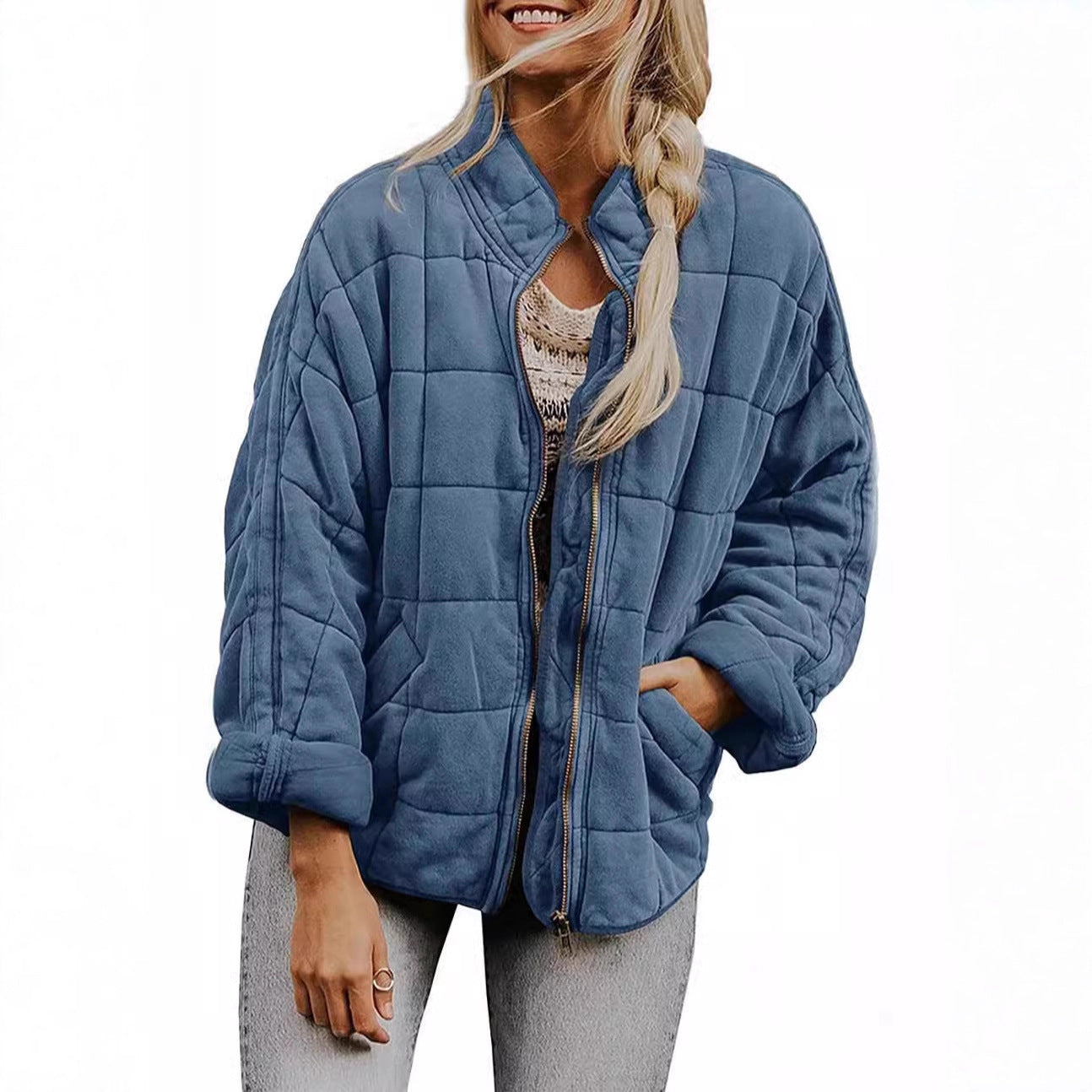Women's Solid Color Stand Collar Loose Long Coats