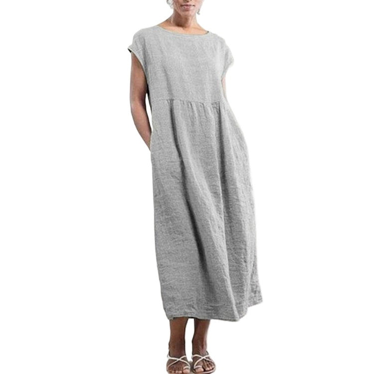 Color Sleeveless Loose Cotton Linen Pocket Dress