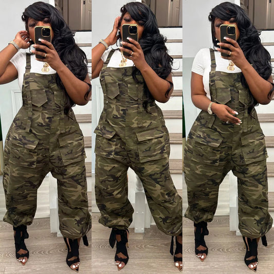 Women's Slouchy Casual Loose Camouflage Bib Jumpsuits