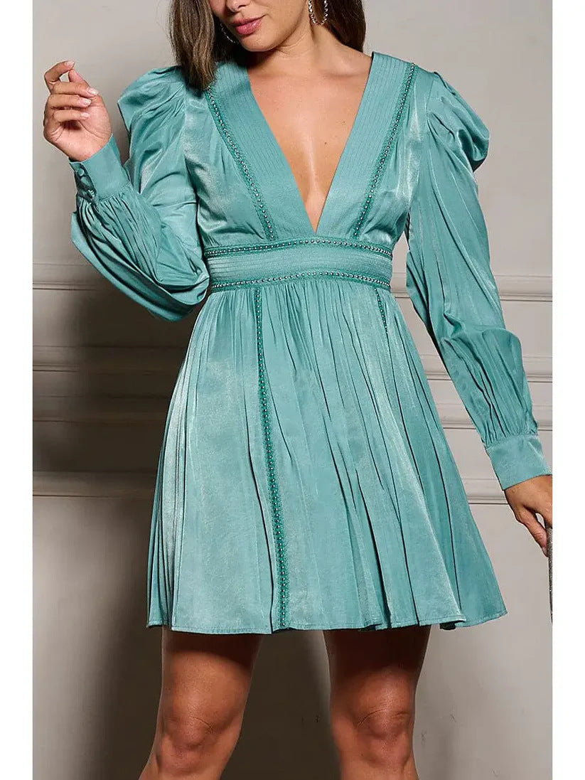 Women's Long Sleeve Foam Beads Puff Dress Dresses