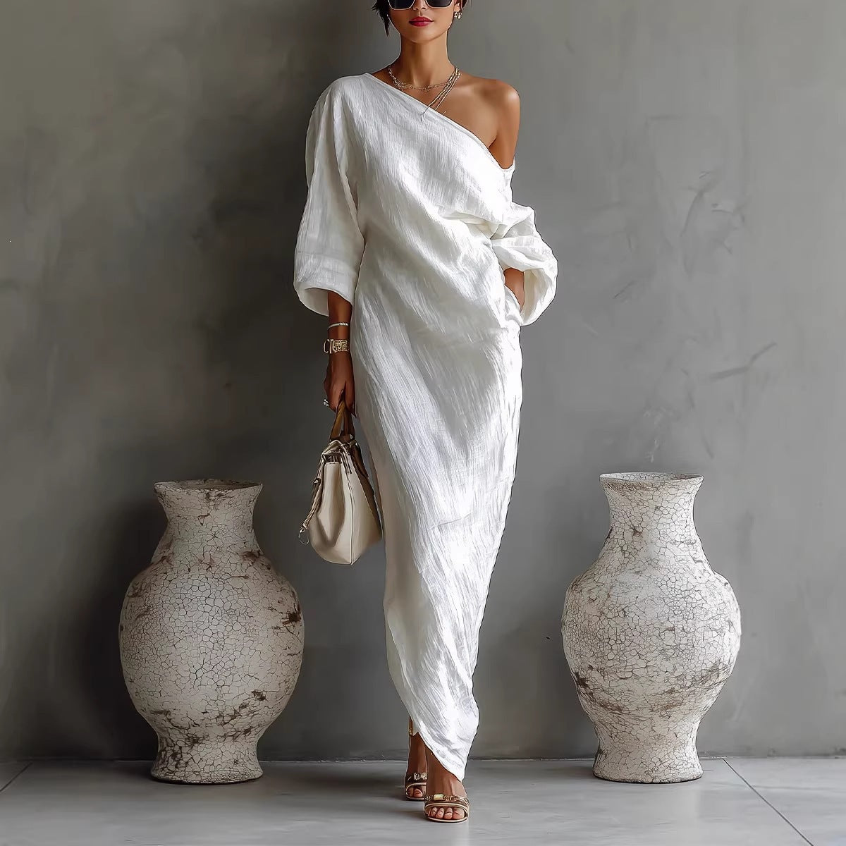 Elegant Women's Fashionable Long-sleeved Long Pullover Dress