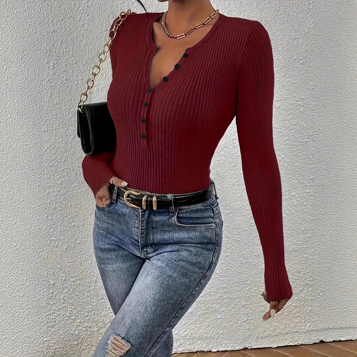 Women's Solid Color Slim Fit Slimming Versatile Long Sleeves Sweaters
