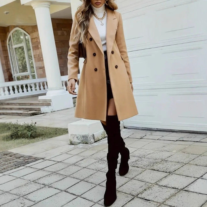 Trade Lady Temperament Elegant Double-breasted Woolen Coats