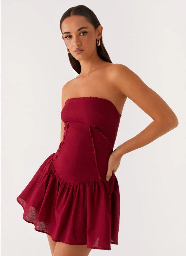 Women's Pure Color Cold-shoulder Waist Trimming Tube Tops