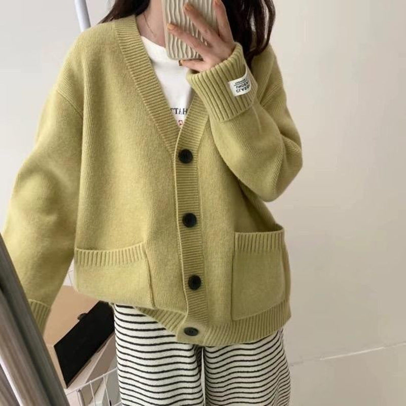 Women's Korean Loose High-grade Knitted Curling Sleeves Labeling Soft Glutinous Sweater