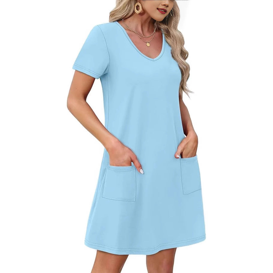 Women's Summer Sleeve Printed Pocket Loose Casual Dress