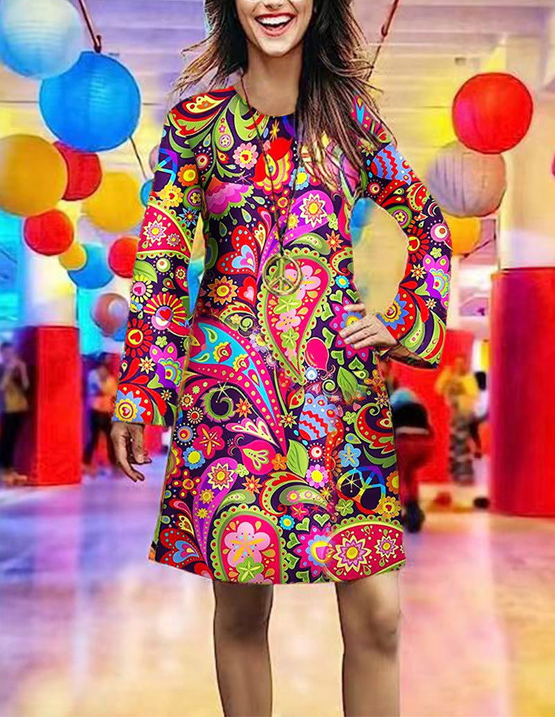 Women's Halloween Vintage Hippie Printed Ladies Dress