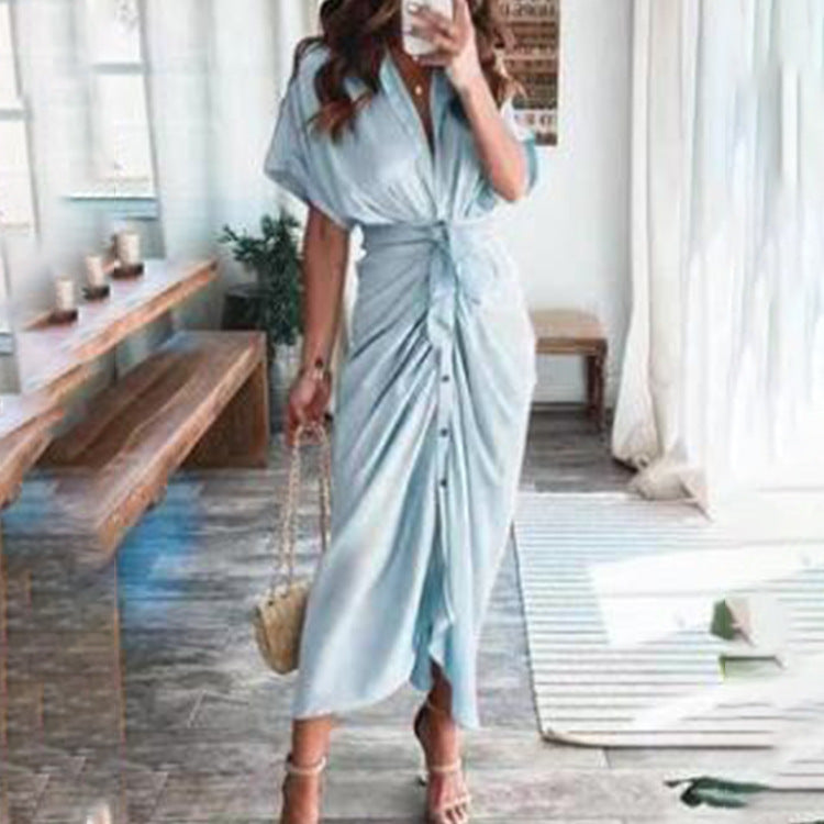 Women's Spring Sexy Print Pleated Irregular Dress Dresses