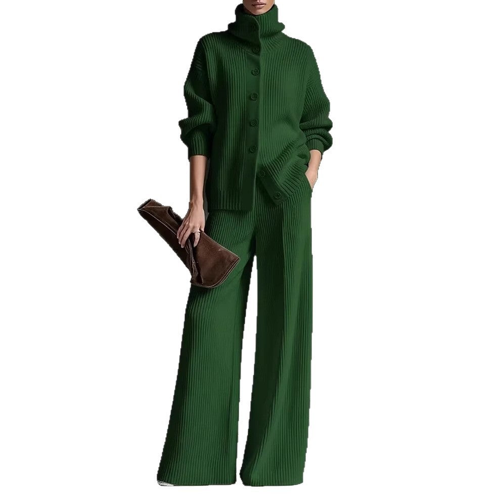 Color Long Sleeve Knitted 2 Piece Fashion Casual Suit