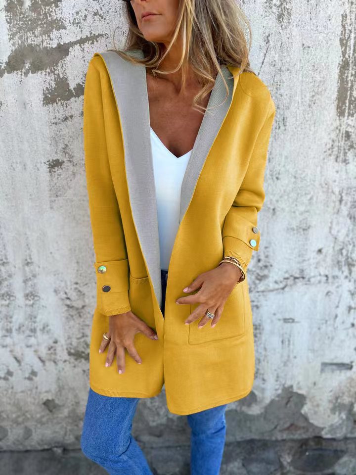Women's Spring Casual Contrast Color Hooded Coats
