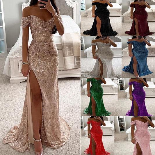Women's Party Sequins Split Dress Casual Fashion Dresses