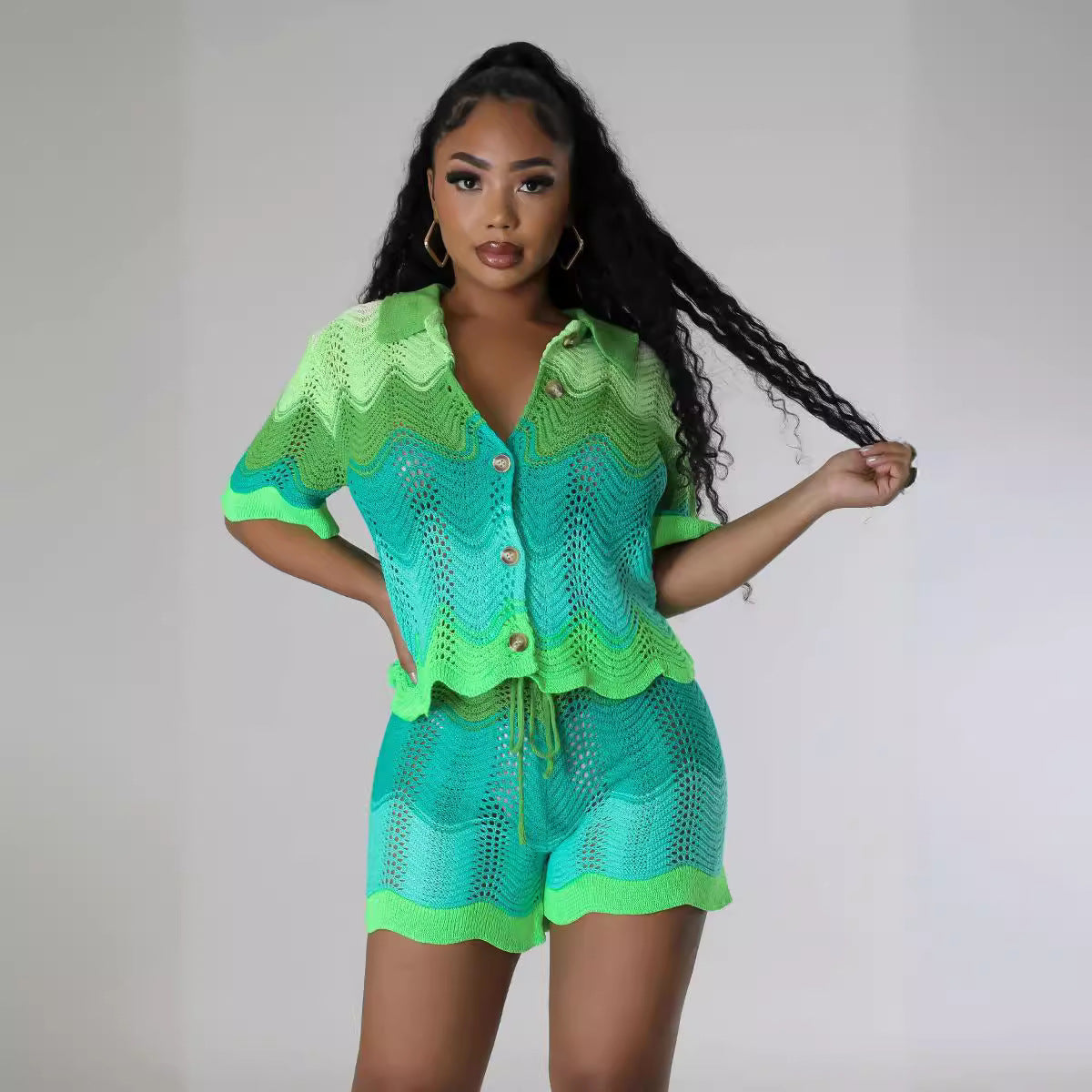 Classic Women's Spring Knitted Short-sleeved Two-piece Fashion Casual Suit