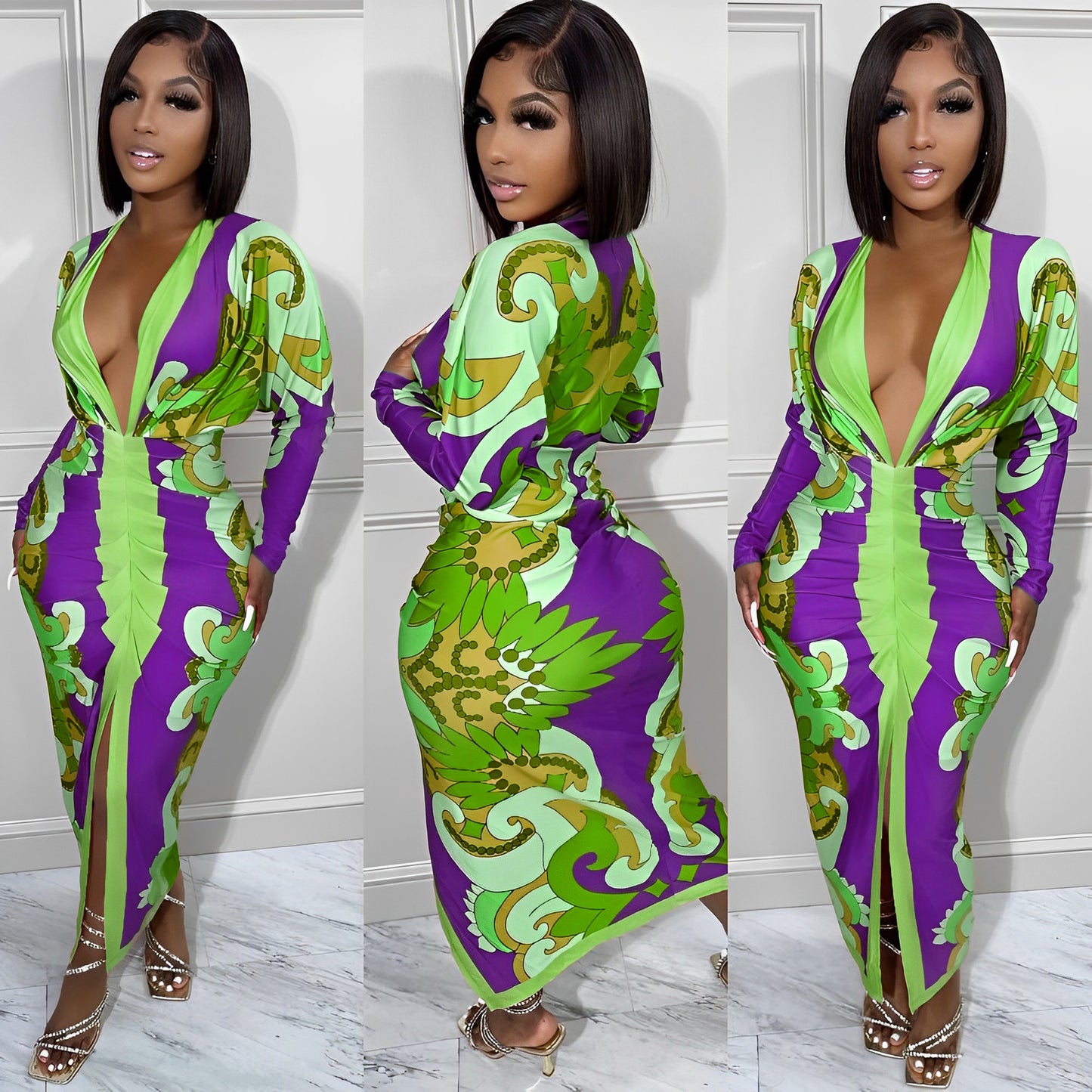 Striped Printed Long Sleeves Casual Sexy Dresses