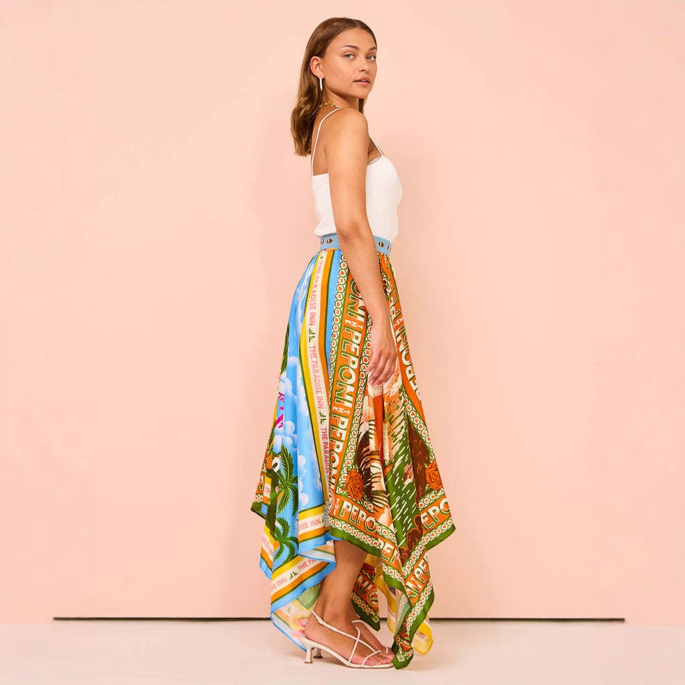Women's Long Printed Irregular Hem Fashion Temperament Skirts