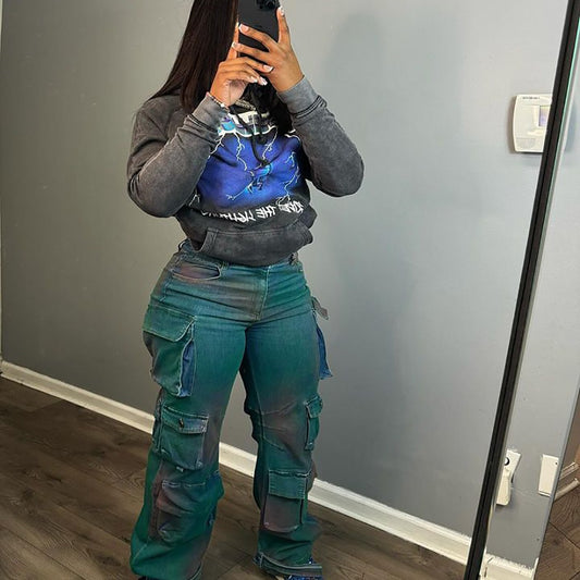 Women's Fashion Personality Trend High Waist Straight Jeans