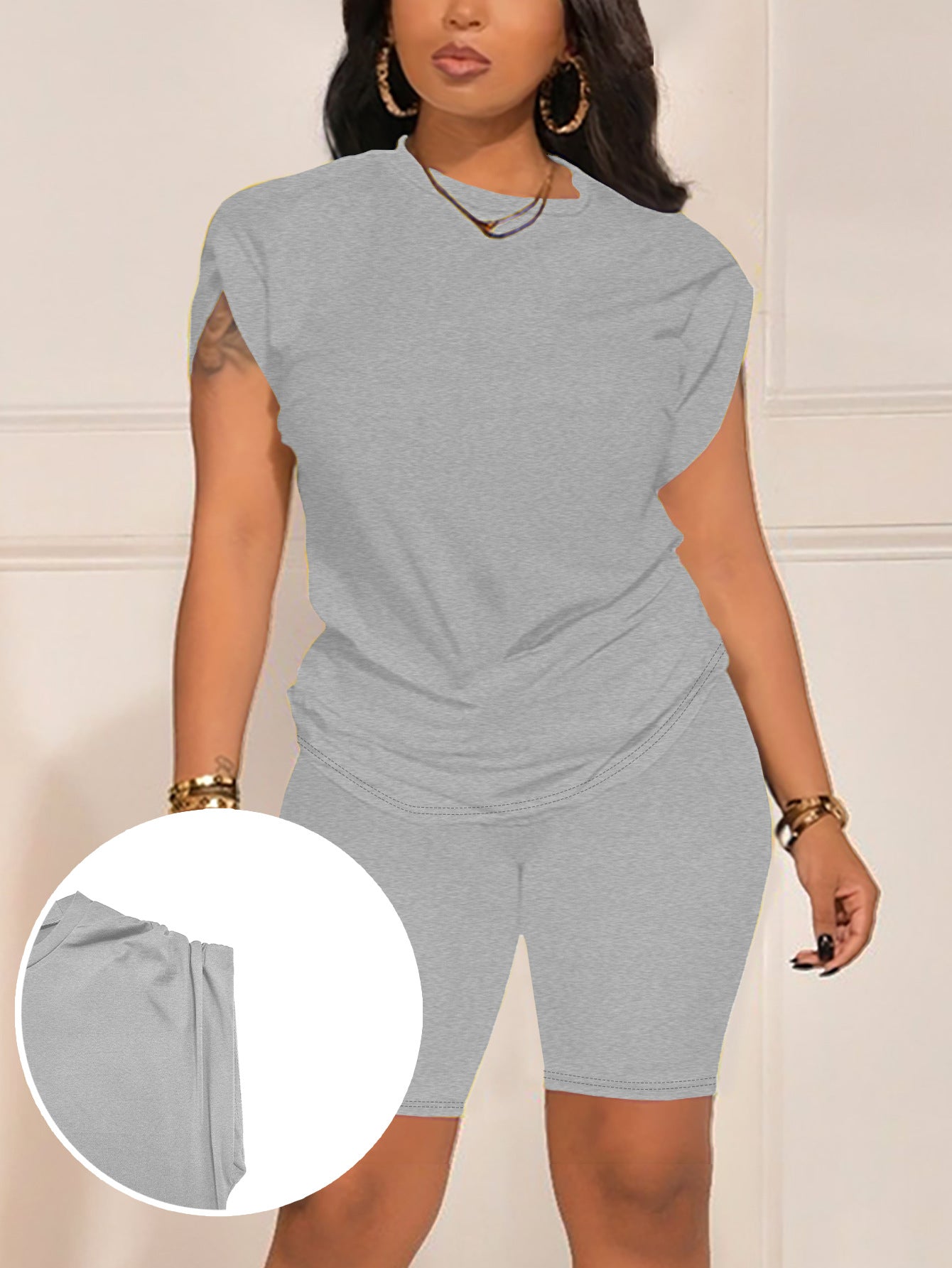 Women's Round Neck Sleeve With Two-piece Summer Fashion Casual Suit