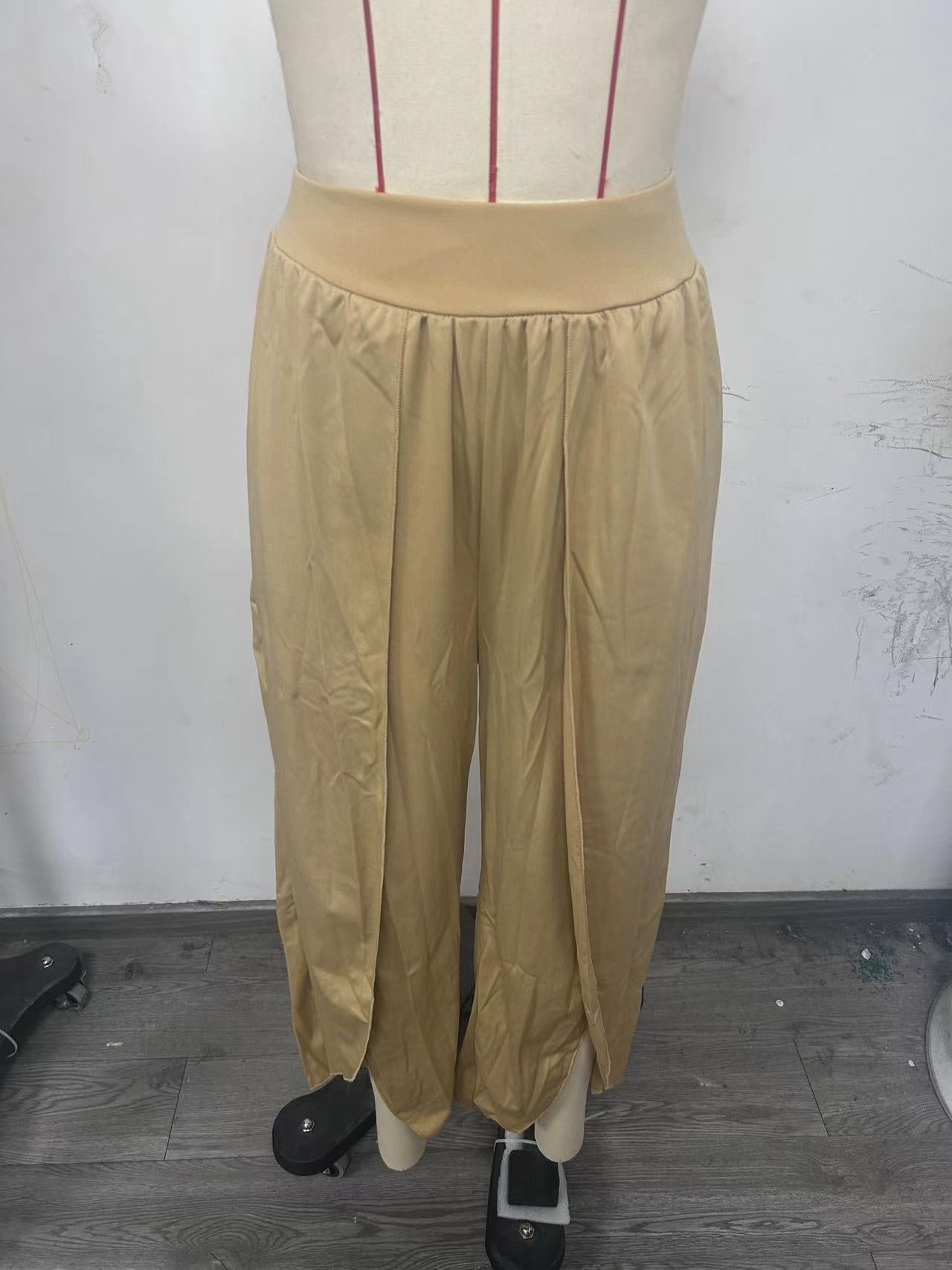 Slimming High Waist Slit Trousers Loose Pants
