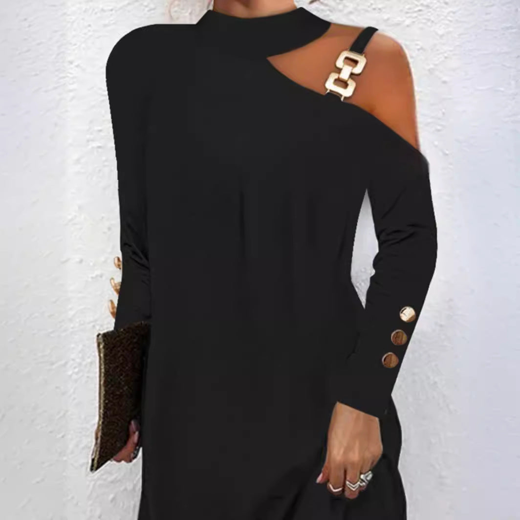 Women's Autumn Simple Metal Buckle Halter Button Clothing