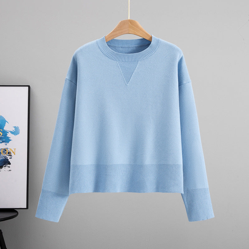 Women's Cored Yarn Round Neck Knitted Loose Slimming Solid Color Bottoming Sweaters
