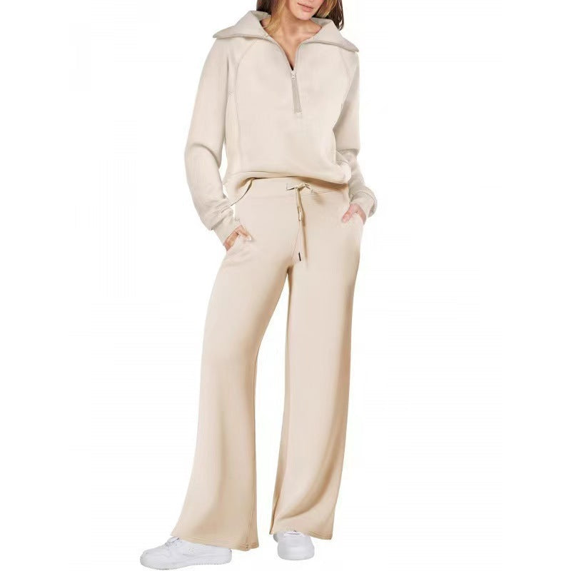 Women's Exercise Zipper Sweatshirt Wide Leg Pants