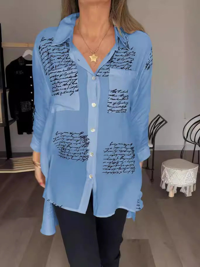 Women's Fashion Printed Loose Sexy Dovetail Shirt Blouses