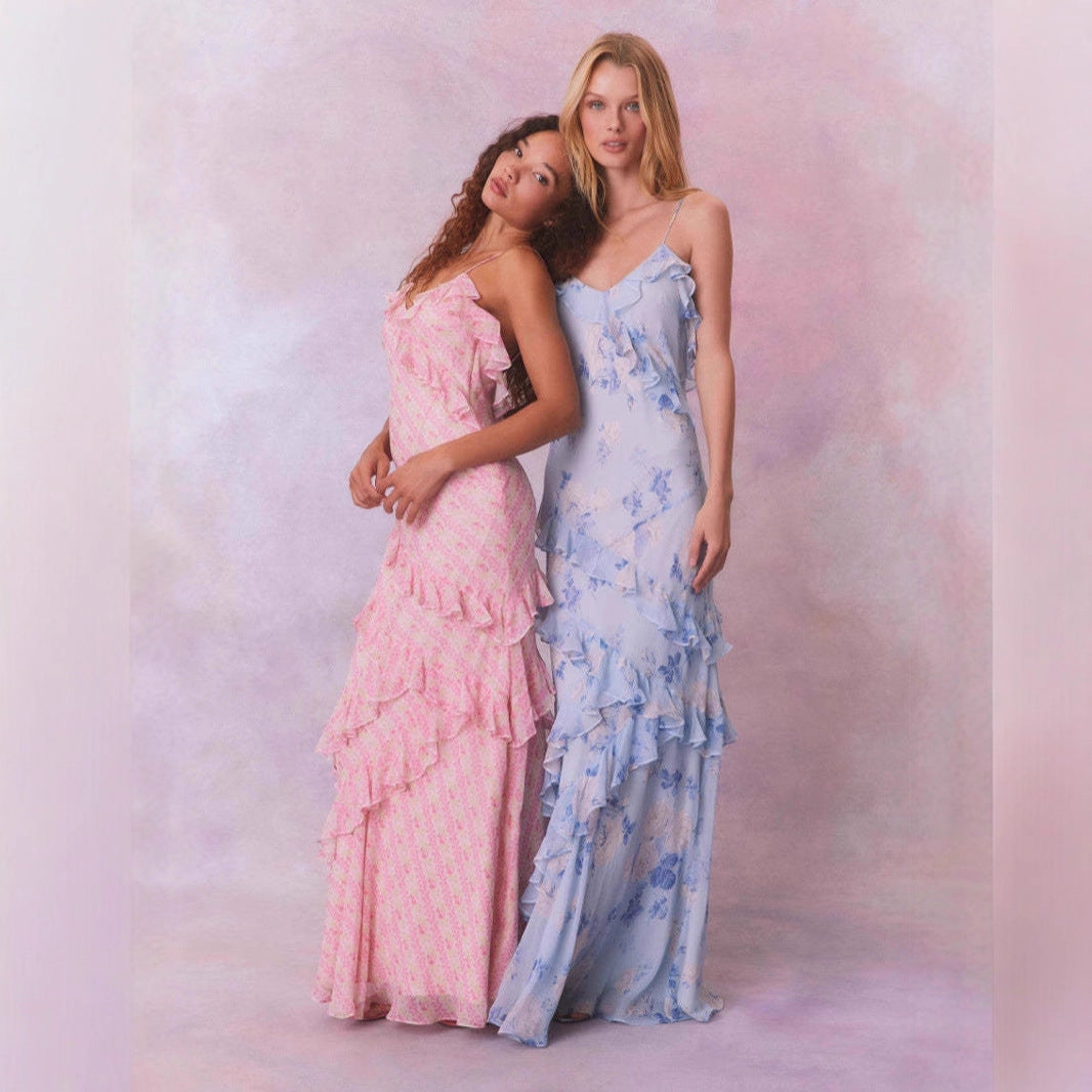 Summer Brace Sleeveless Ruffled Patchwork Long Dress