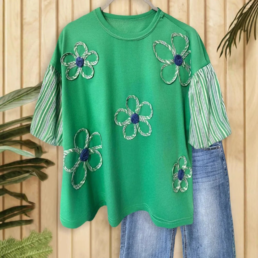 Mid-length T-shirt Summer Fashion Three-dimensional Flower Blouses
