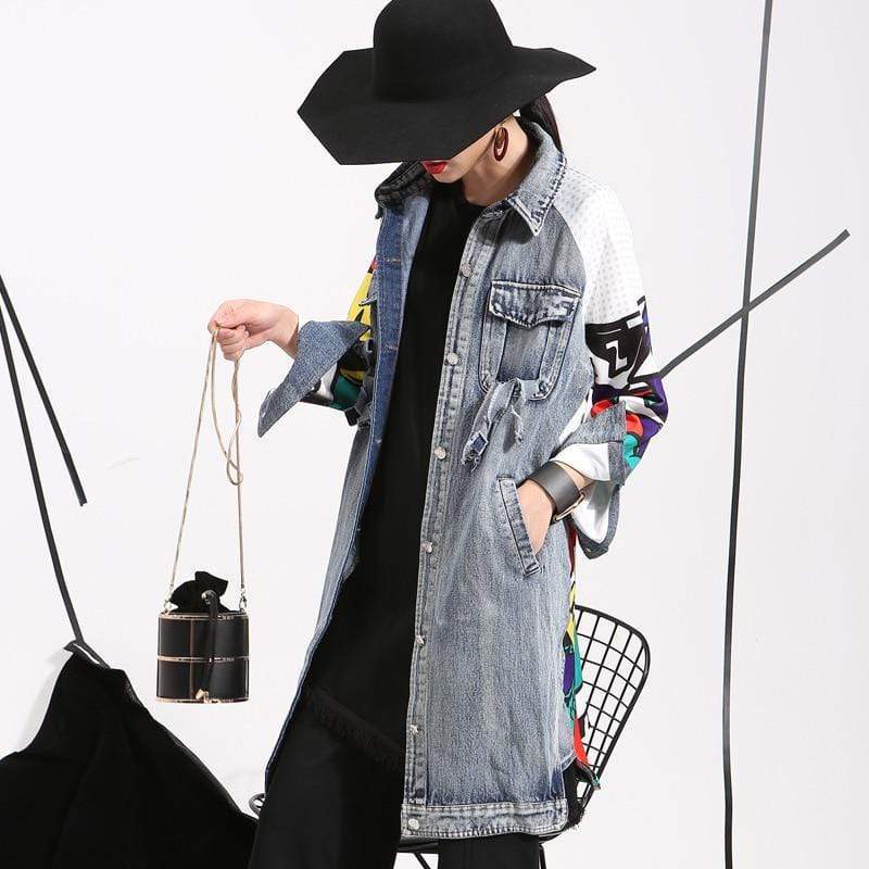 Women's Denim Trench Fashionable Image Drawing Creative Coats