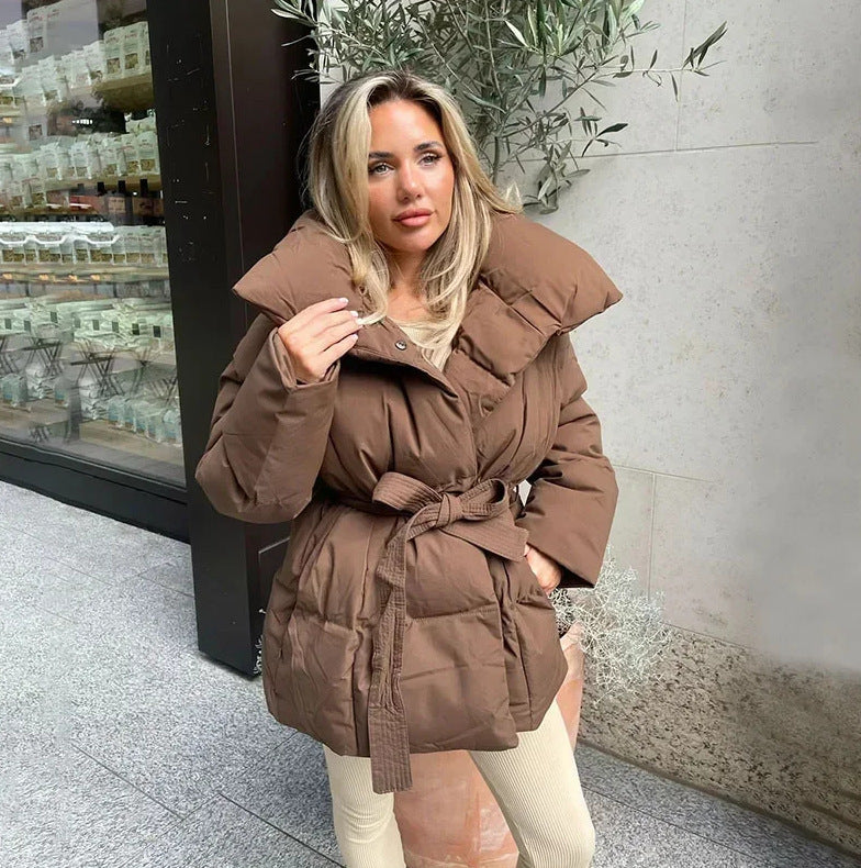 Women's Warm Long Sleeves Waist Loose Solid Coats