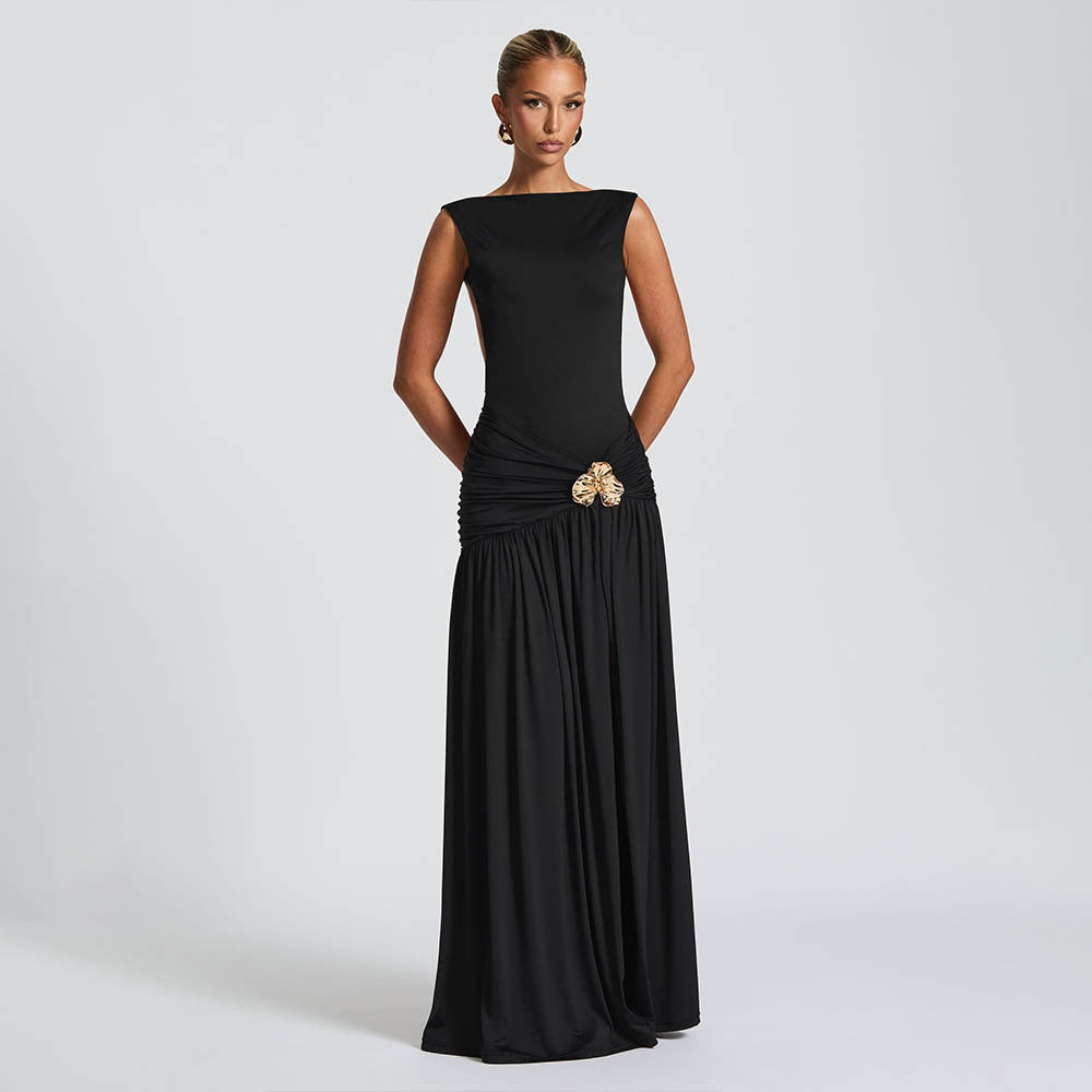 Women's Elegance Sleeveless Pleated Sexy Backless Sheath Dress