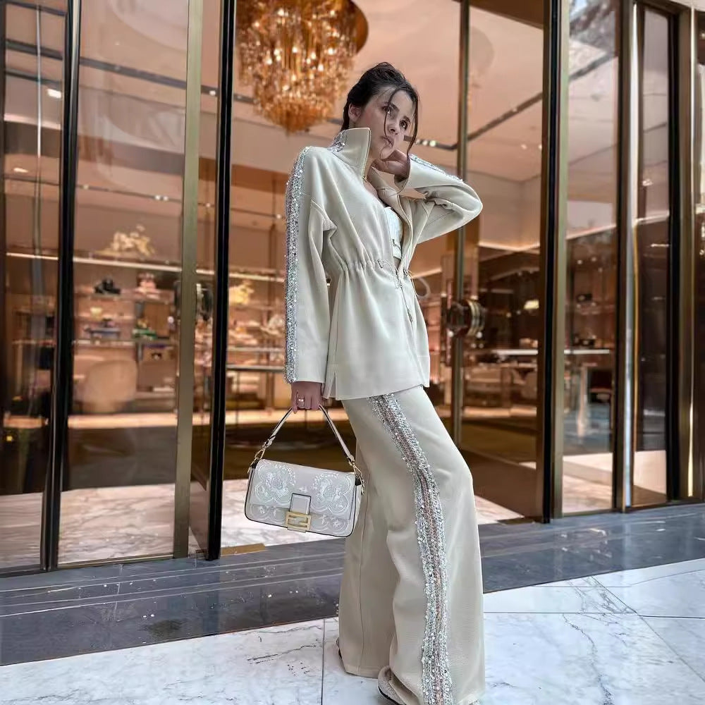 Autumn Fashion Color Contrast Drawstring Elastic Suits