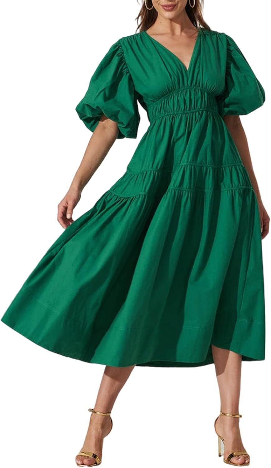 Women's Bohemian Floral Mid-length Dress Pleating Beach Dresses