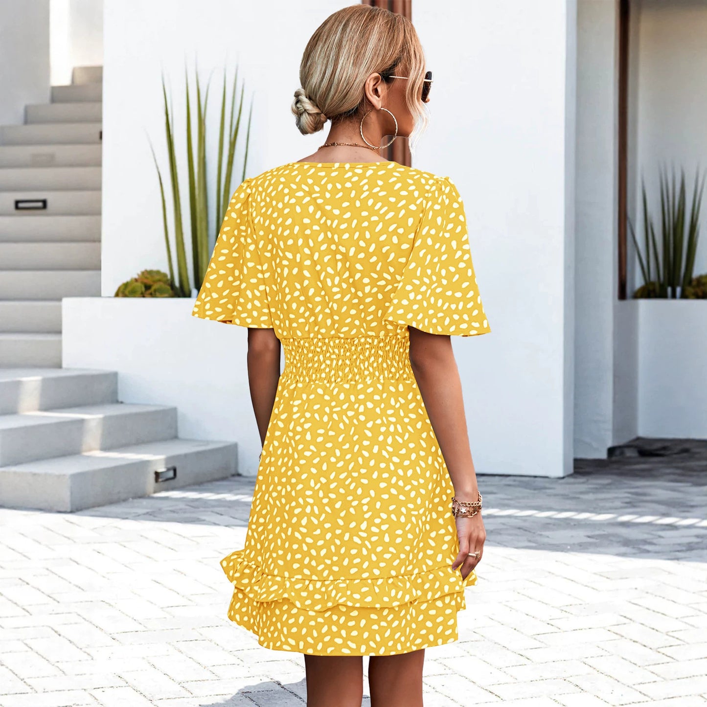 Innovative Casual Sexy Ruffle Sleeve Smocking Dress