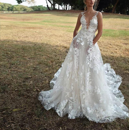 Women's Pettiskirt Lace Bridal Dress Sexy White Dresses