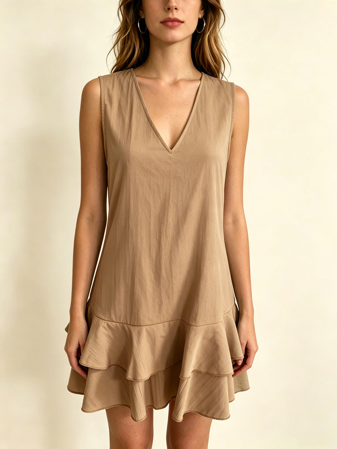 Fashion Casual Solid Color Sleeveless Flounce Dress