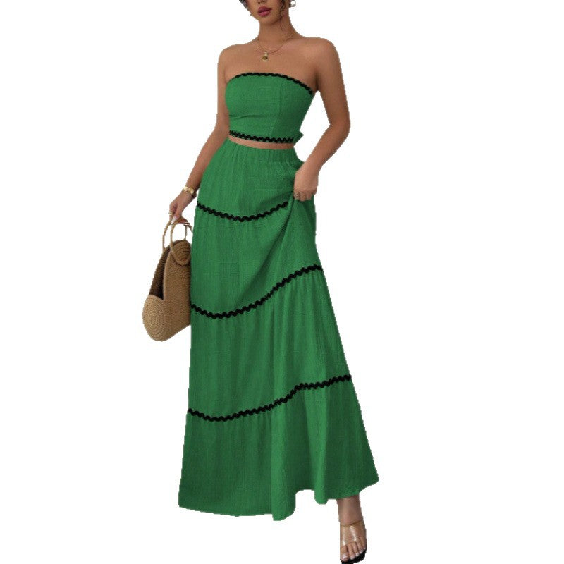 Summer Vacation Leisure Graceful Tube Lace Long Stitching Dress
