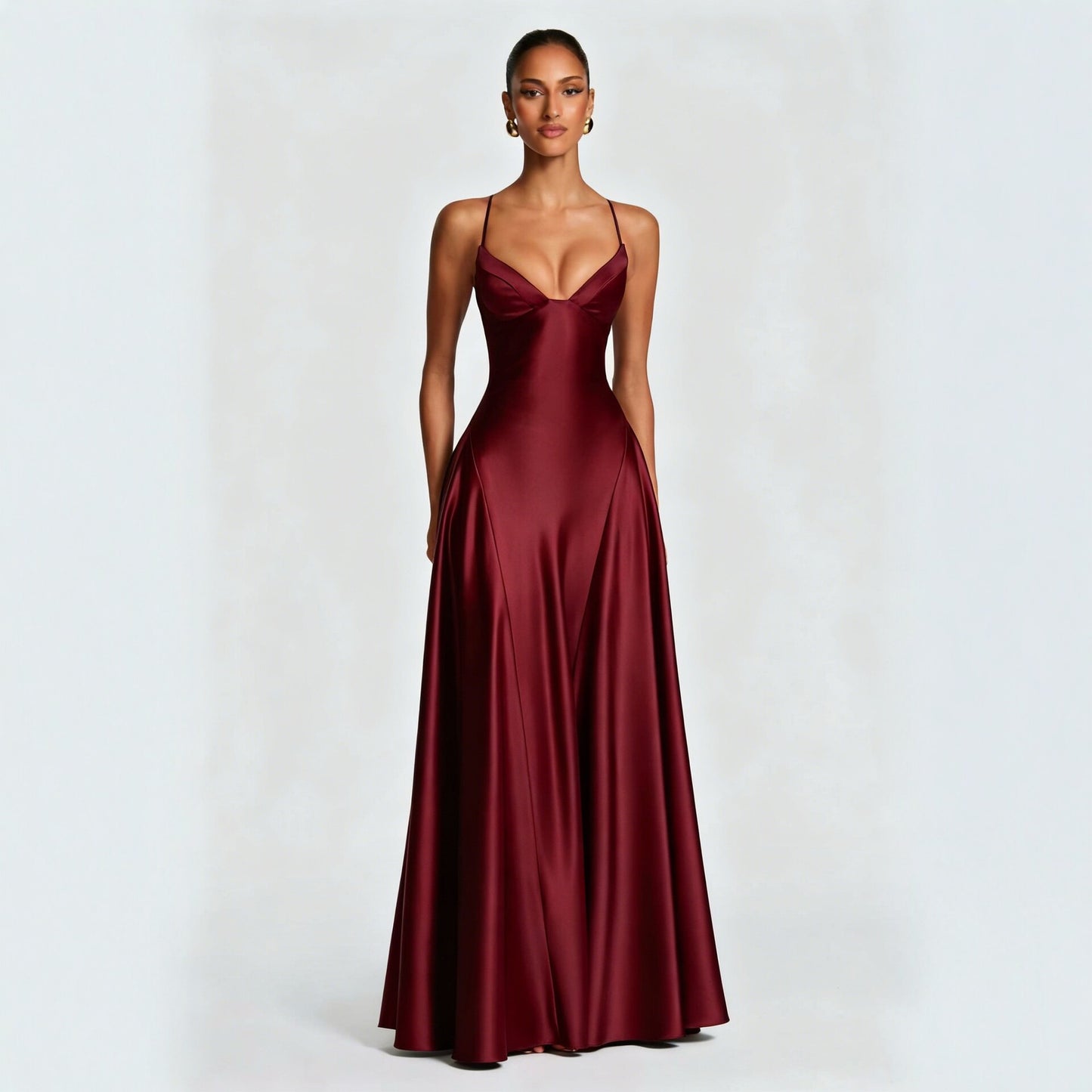 Women's Style Sexy Deep V Large Hem Satin Clothing