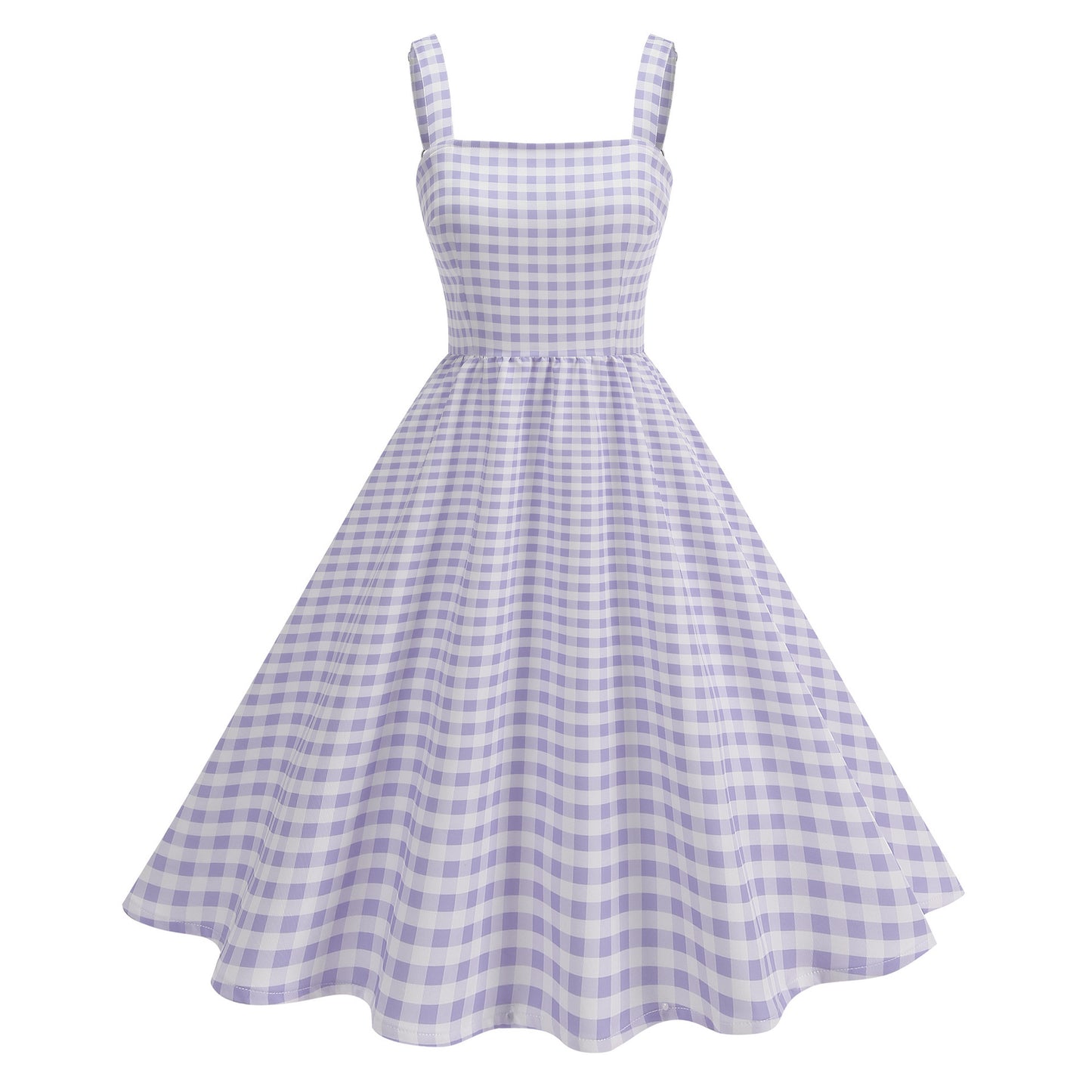 Pink Plaid Young Strap Long Dress Tops