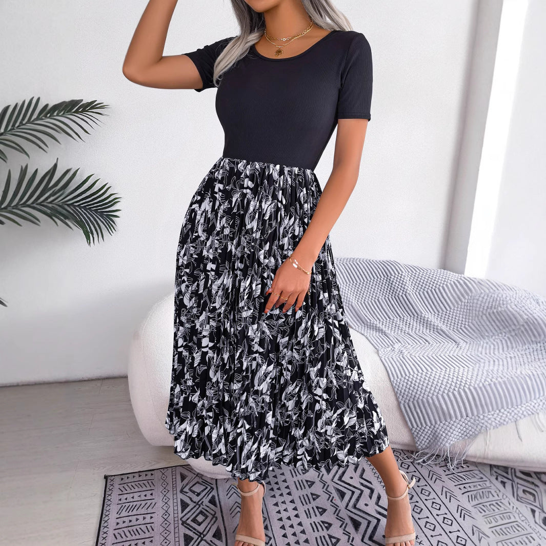 Women's Wind Casual Leaves High Waist Pleated Dress