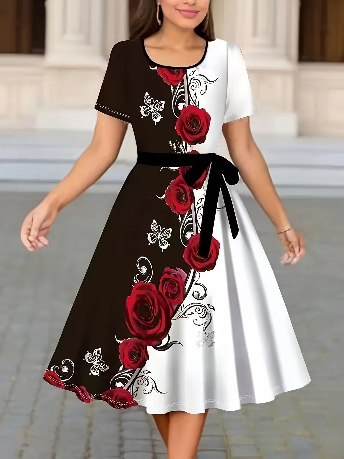 Women's Fashion Temperament Commute Floral Print Dress