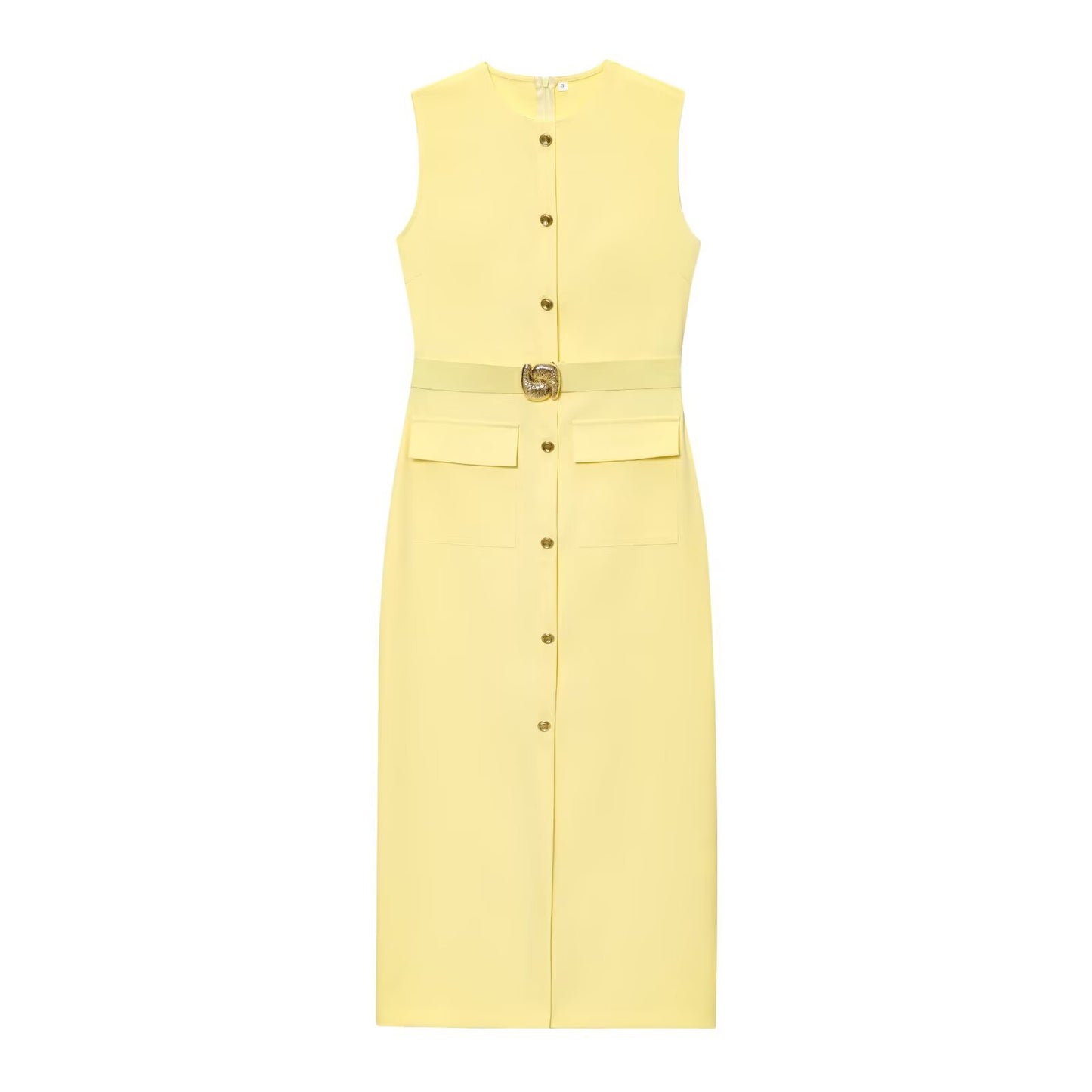 Spring With Belt Crepe Sleeveless Midi Dresses