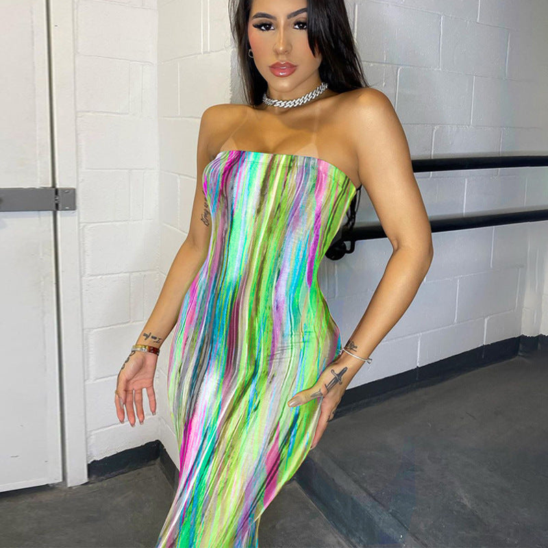 Women's Large-sized Printed Long Sleeve Close-fitting Sexy Dress