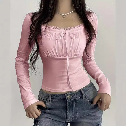 Style American Hot Lace Flounce Trim Tops